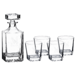Polar Camel 750mL Square Glass Decanter Set with Four 11 oz. Rocks Glasses in Black Gift Box with Printed Paper Sleeve