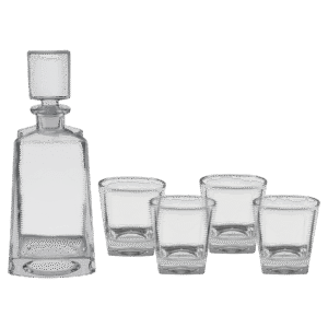 750ML 12" Tequila Decanter Set with Four 8 oz. Glasses in a Black Gift Box with Printed Paper Sleeve
