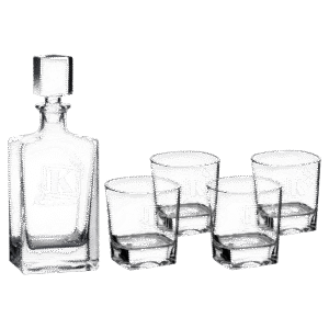 Polar Camel 810mL Rectangle Glass Decanter Set with Four 8 oz. Rocks Glasses in Black Gift Box with Printed Paper Sleeve