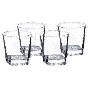 Four Polar Camel 11 oz. Square Rocks Glasses in Black Gift Box with Printed Paper Sleeve