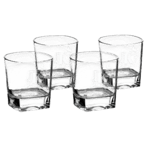 Four Polar Camel 8 oz. Rectangle Rocks Glasses in Black Gift Box with Printed Paper Sleeve