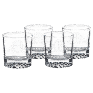Four Polar Camel 9 oz. Round Rocks Glasses in Black Gift Box with Printed Paper Sleeve